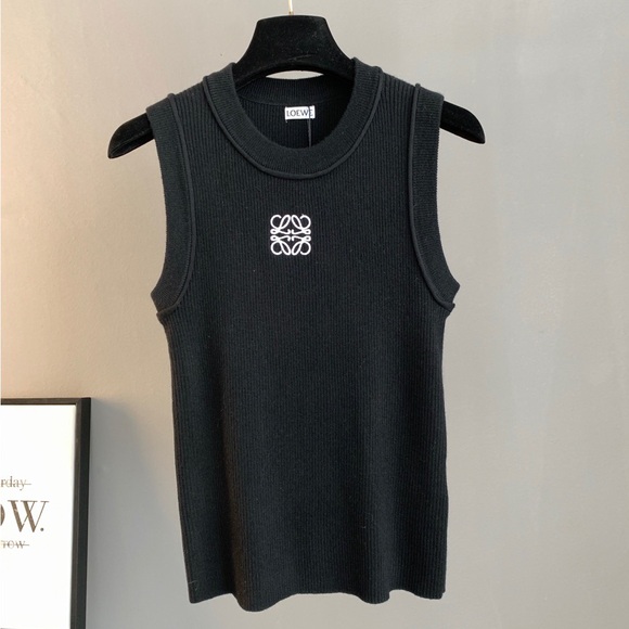 Loewe Tops - Loewe Black Sleeveless Knit Top with White Emblem